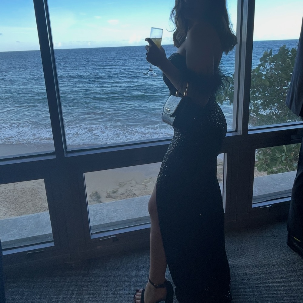 Black Sequin Off-Shoulder Evening Gown - Picture 2 of 3